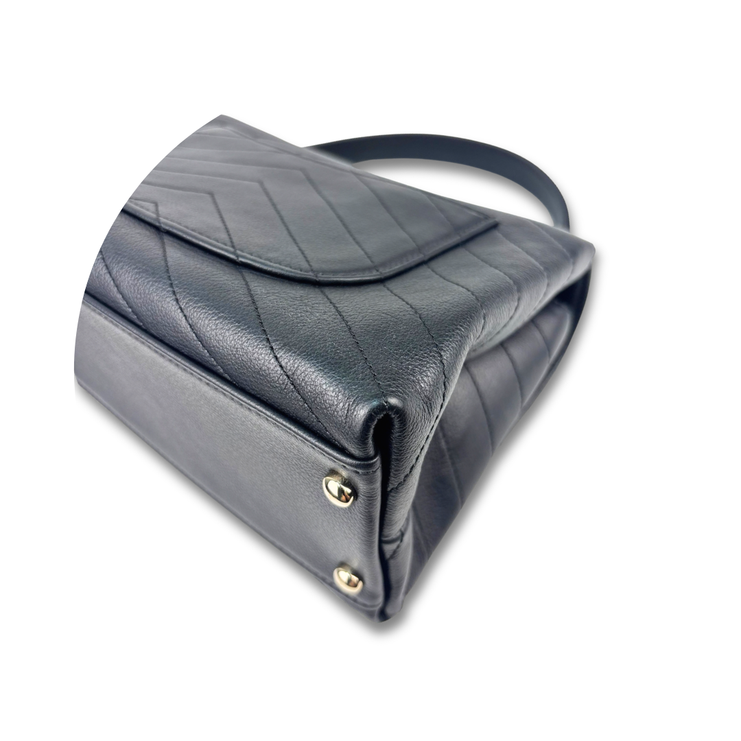 Chanel Chevron Black Coco Top Handle