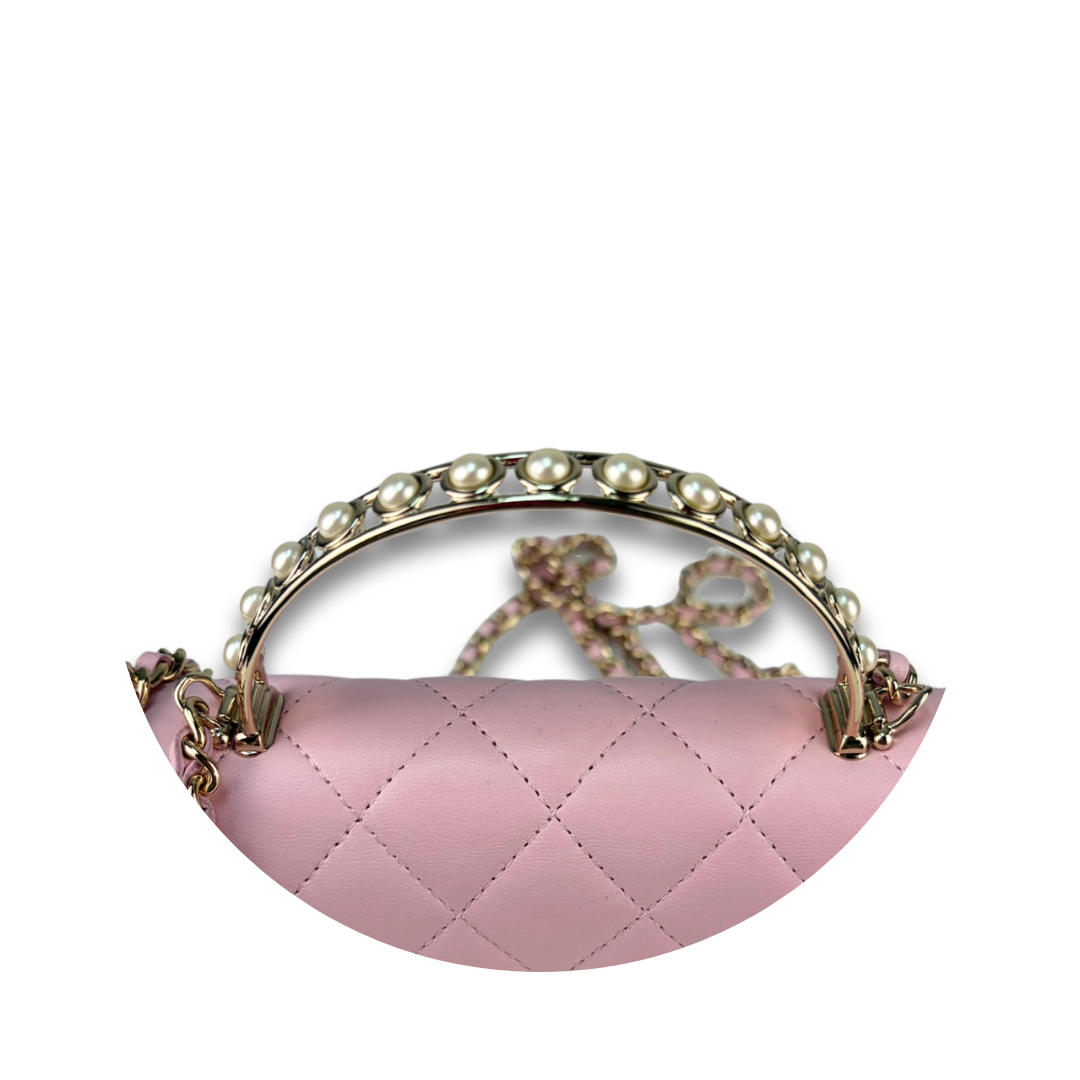 Chanel Pale Pink Pearl Top Handle Wallet on Chain