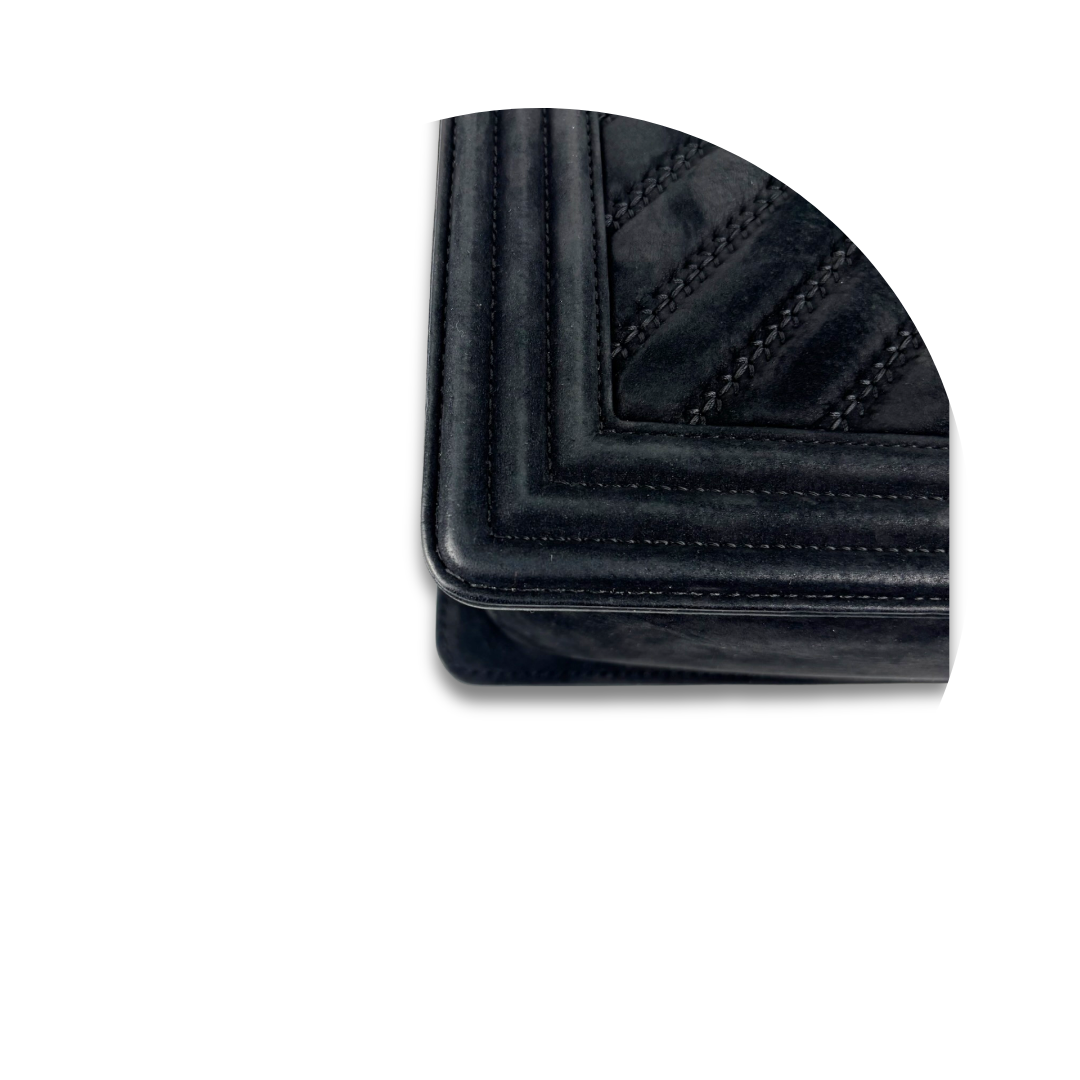 Chanel Black Suede Chevron Old Medium Boy Bag