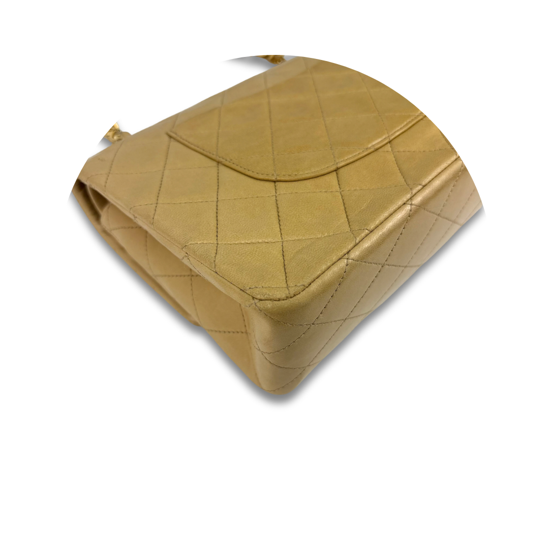 Chanel Beige Lambskin Classic Medium Double Flap