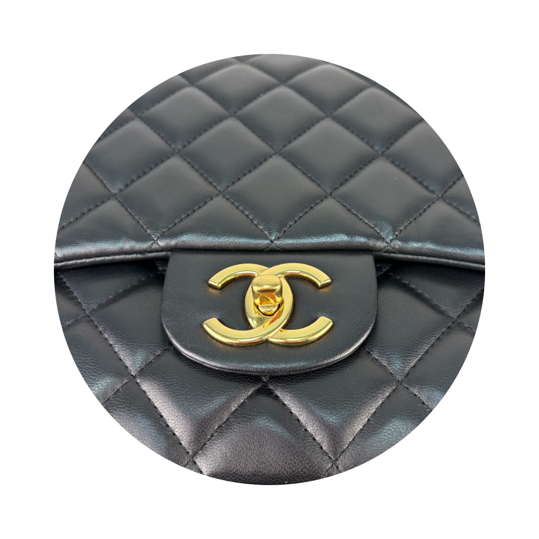 Chanel Black Lambskin Classic Maxi Double Flap