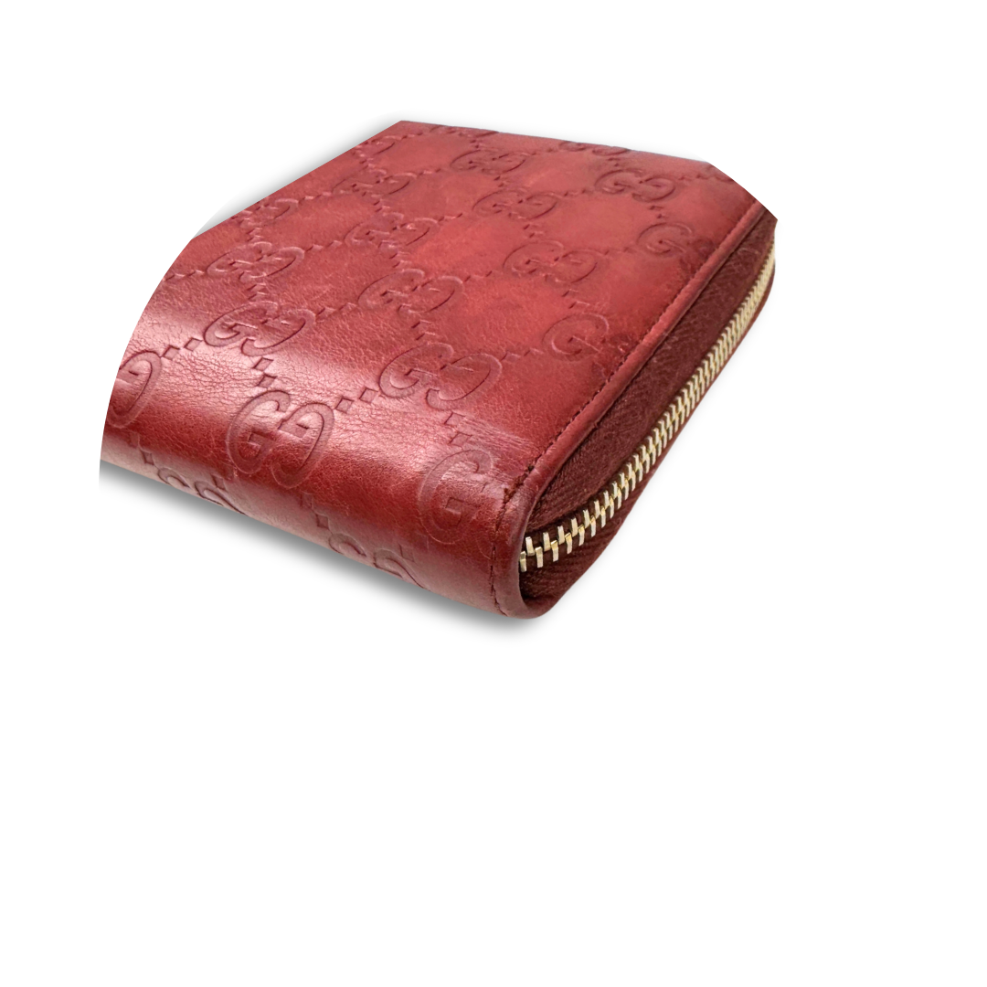 Gucci Red Guccissima Zip Around wallet