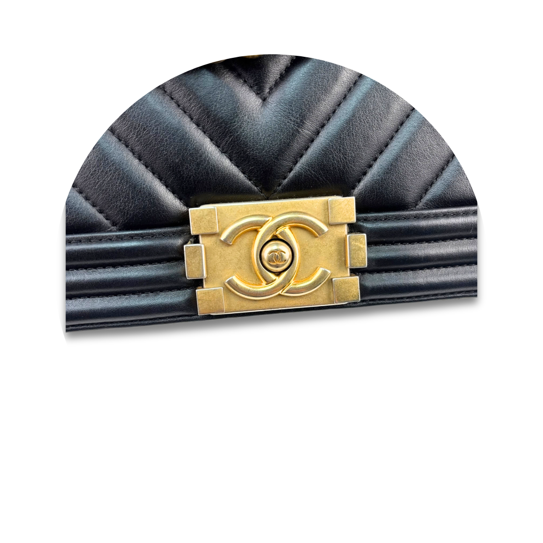 Chanel Black Chevron Calfskin Medium Boy Bag