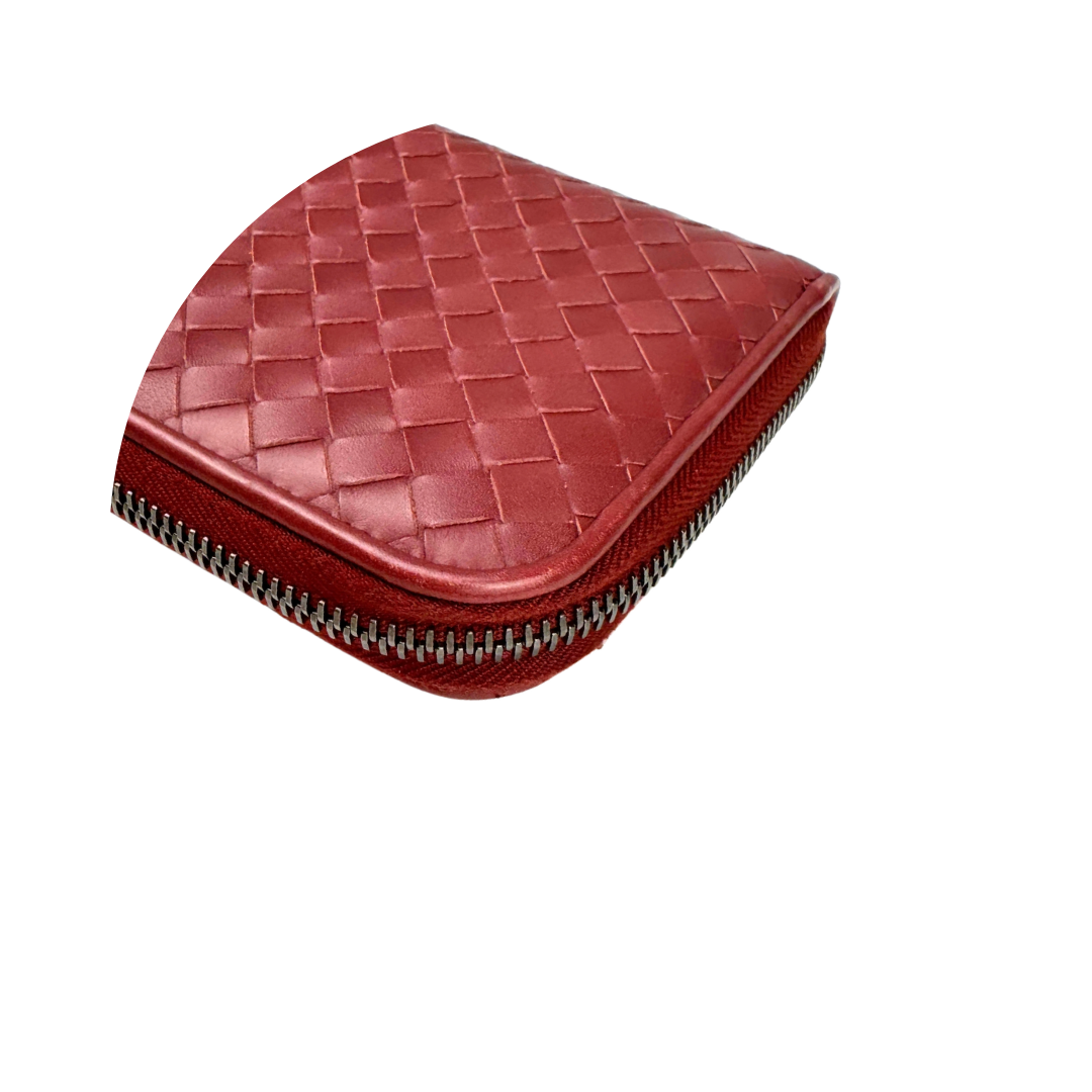 Bottega Veneta Red Intrecciato Full Zip Wallet