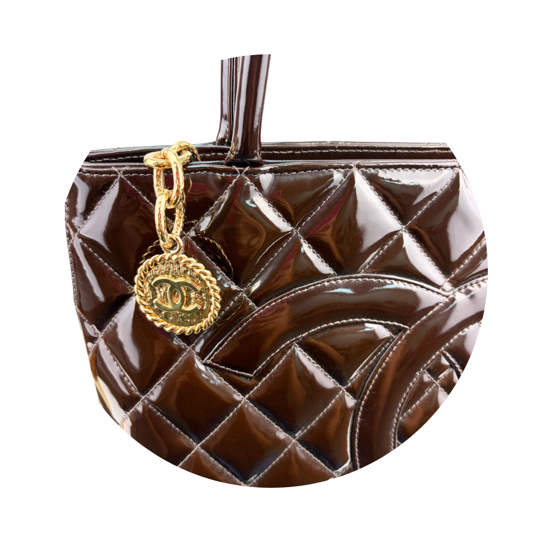 Chanel Brown Patent Leather Medallion Tote