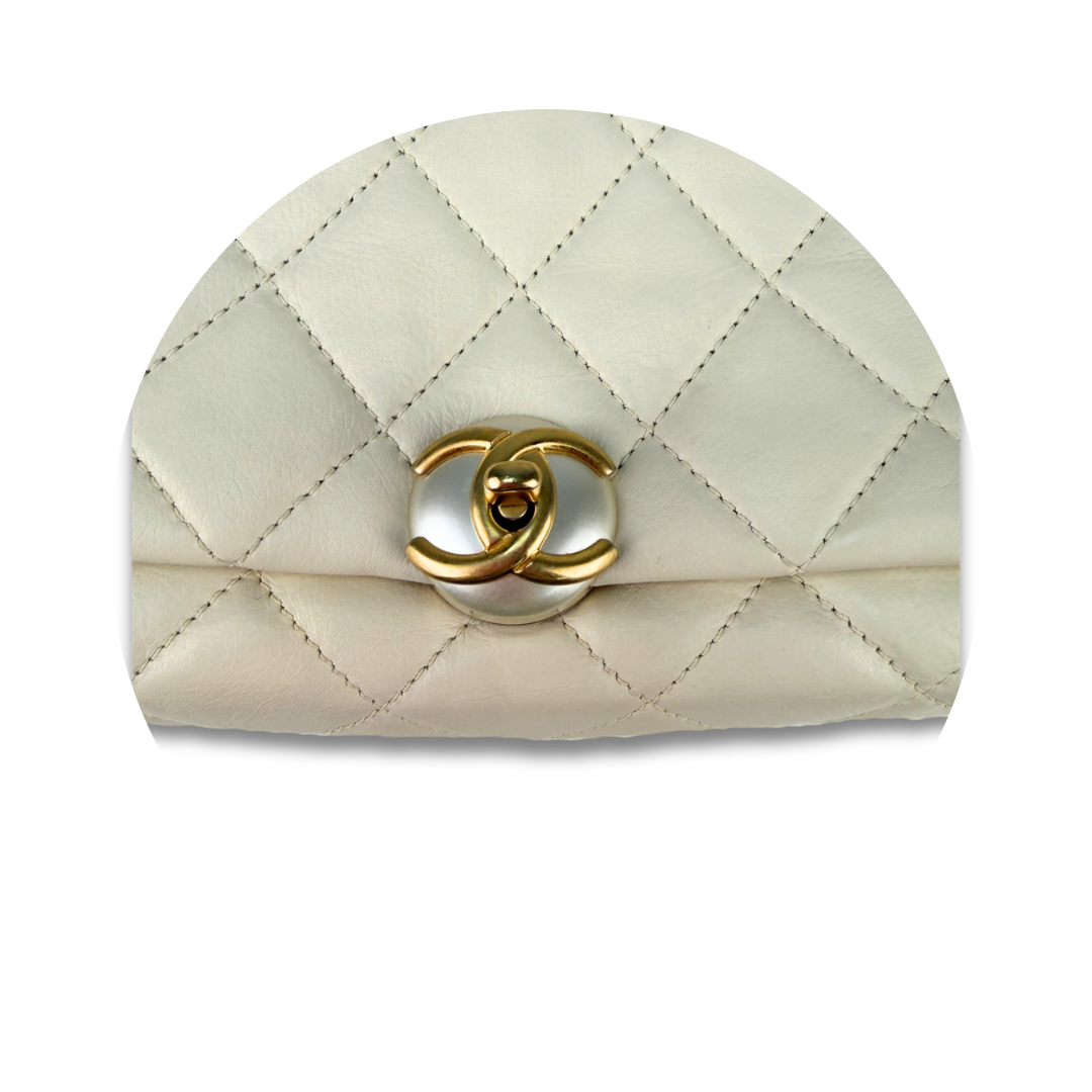 Chanel White Pearl Accordion Flap Bag