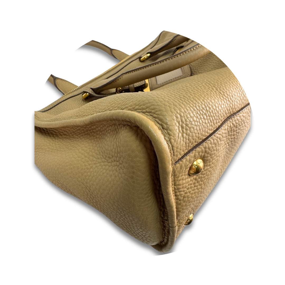 Prada Tan Daino Leather Zip Tote