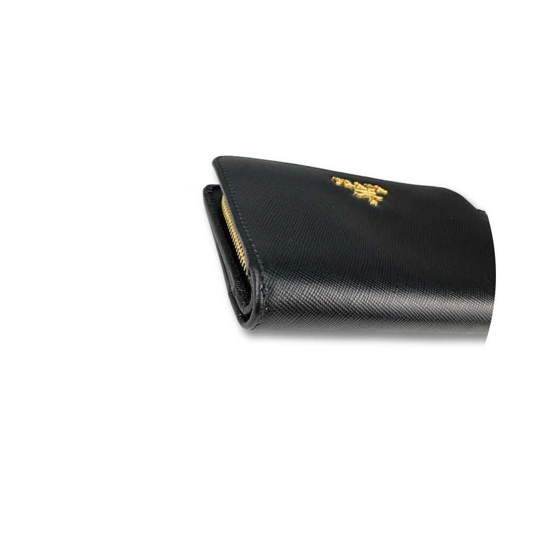 Prada Black Saffiano Mid Size Zipper Wallet