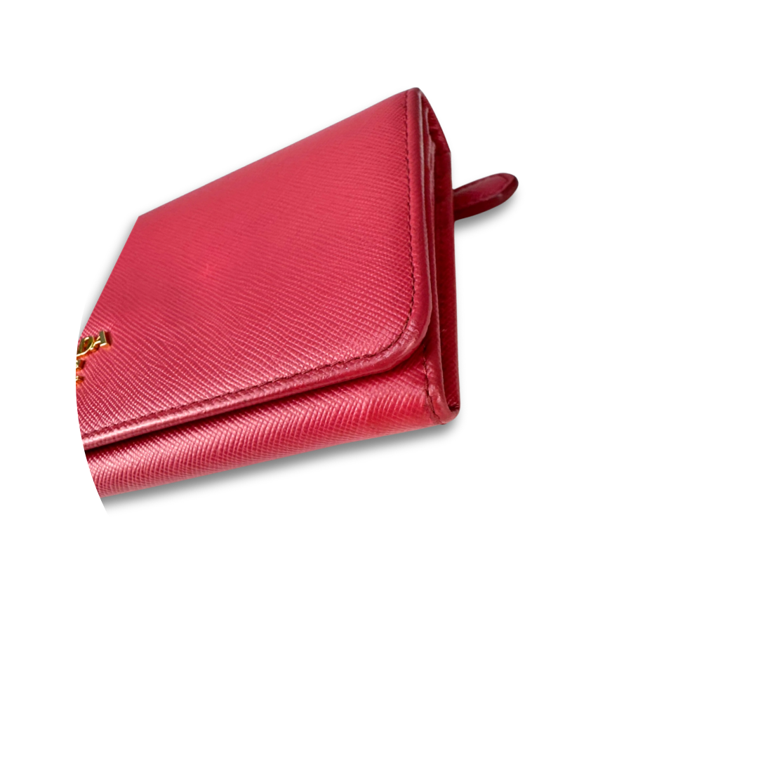 Prada Pink Saffiano Continental Snap Wallet