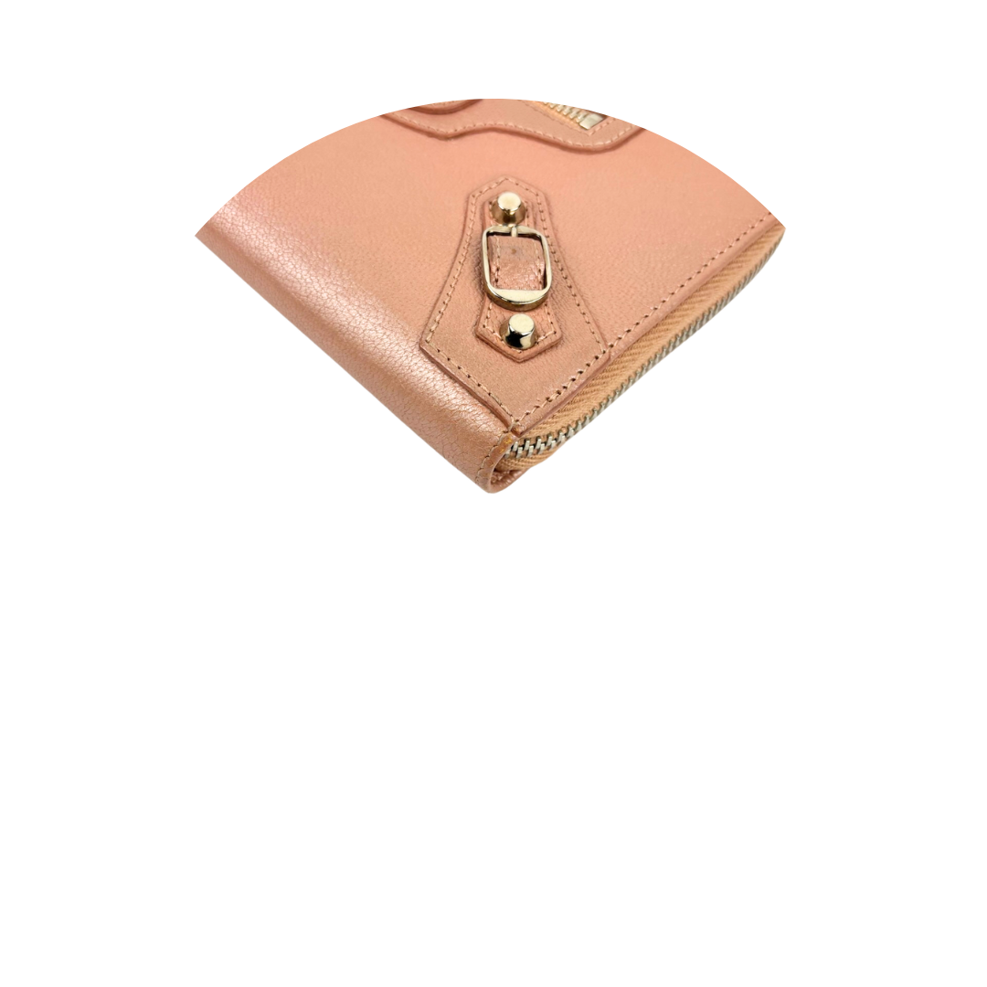 Balenciaga Rose Gold City Zip Wallet