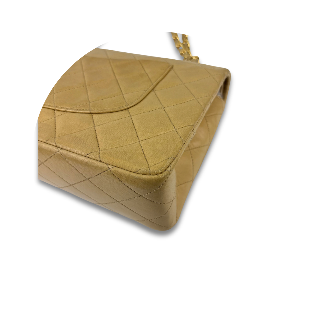 Chanel Beige Lambskin Classic Medium Double Flap
