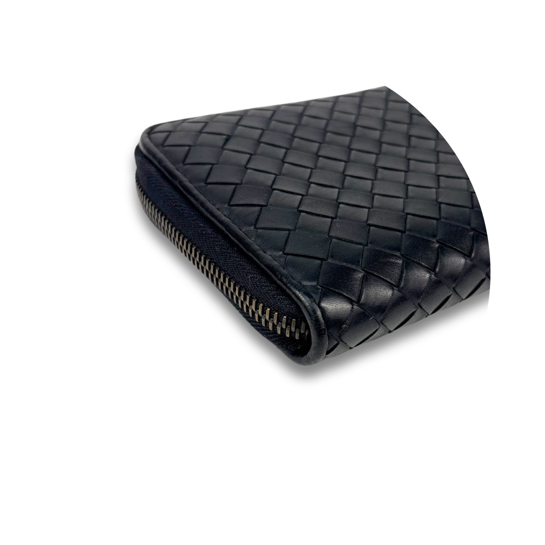 Bottega Veneta Black Intrecciato Full Size Zip Wallet