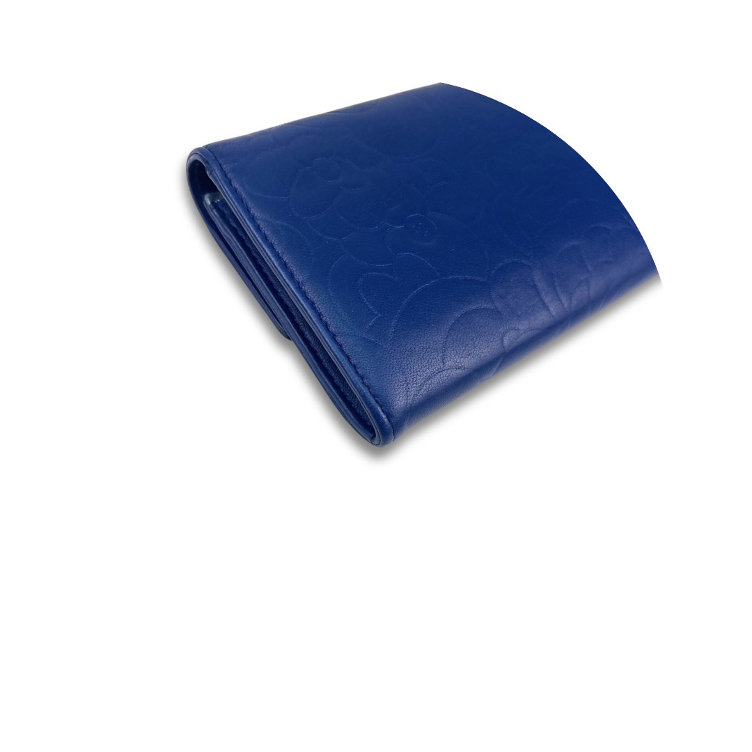 Chanel Blue Camellia Snap Wallet