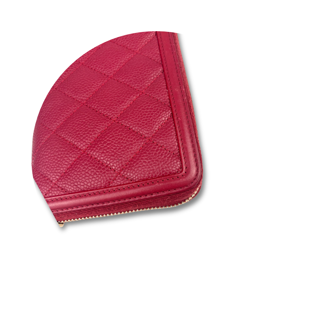 Chanel Red Caviar Filigree Zipper Wallet