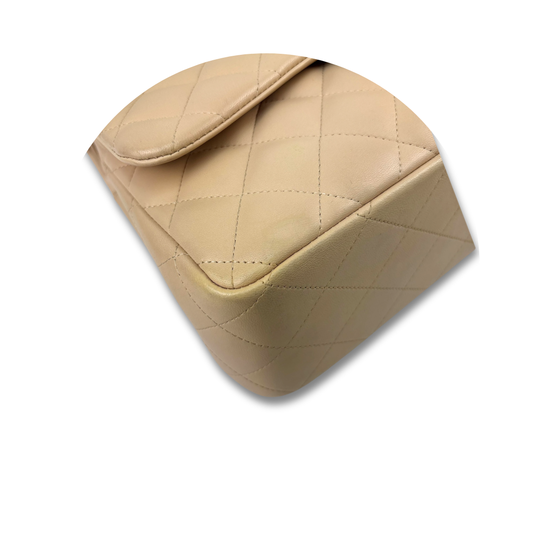 Chanel Beige Lambskin Classic Jumbo Double Flap