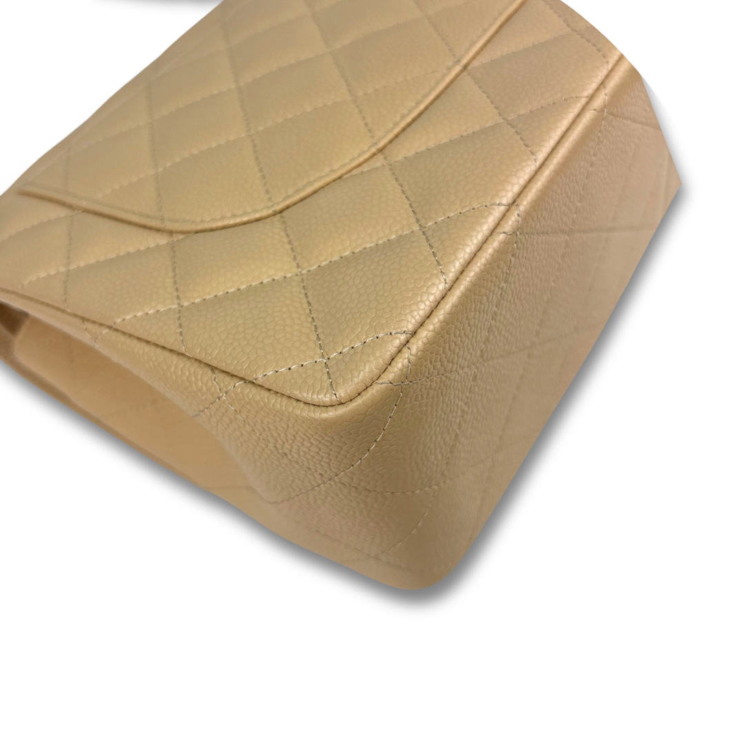Chanel Beige Caviar Jumbo Double Flap