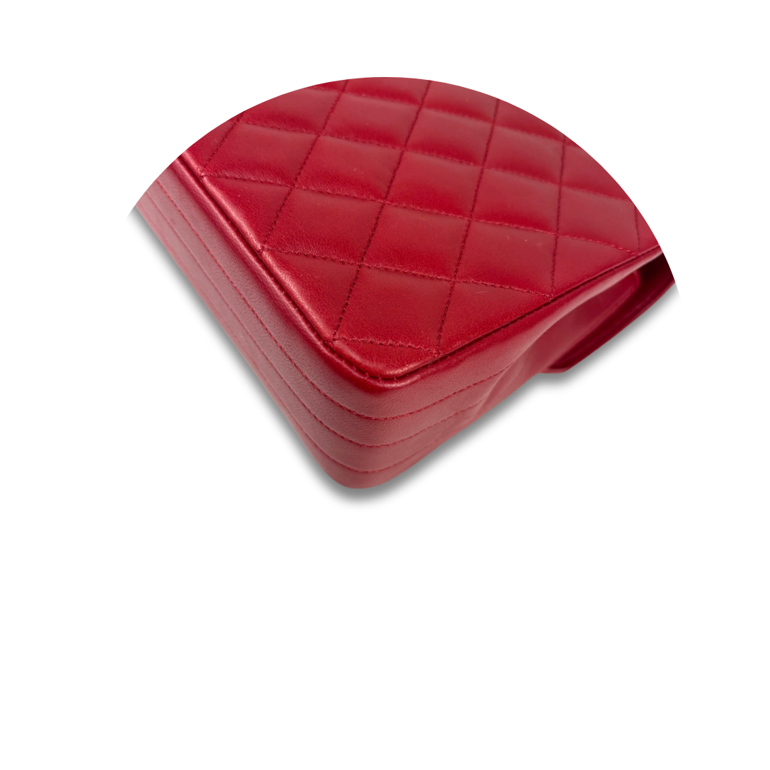 Chanel Red Lambskin Half Moon Single Flap