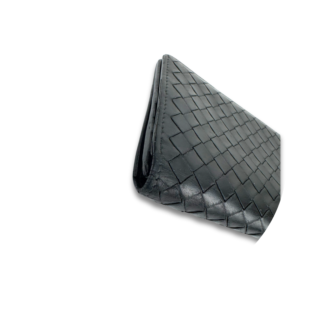Bottega Veneta Black Intrecciato Long Bifold Wallet