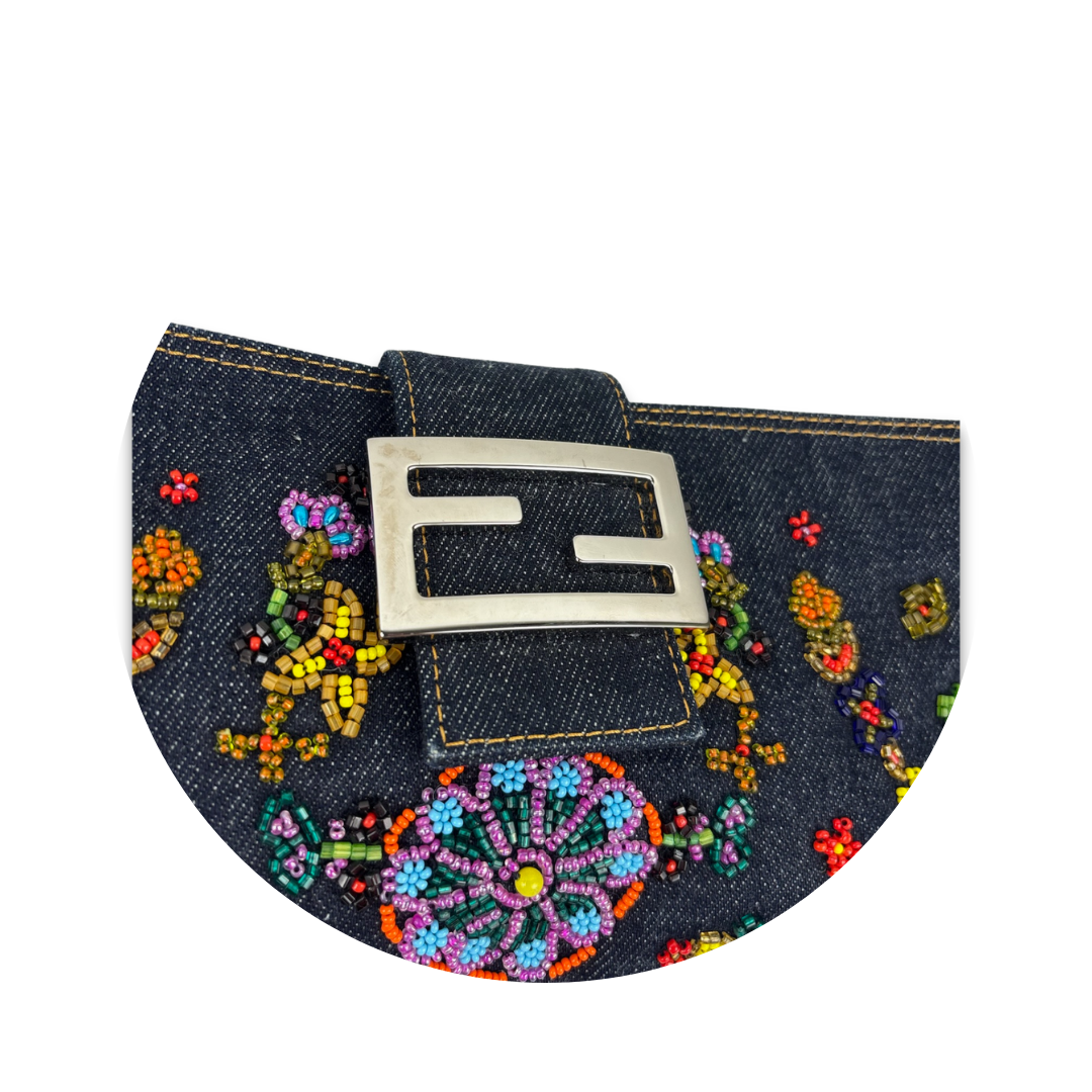 Fendi Beaded Denim Zip Pochette