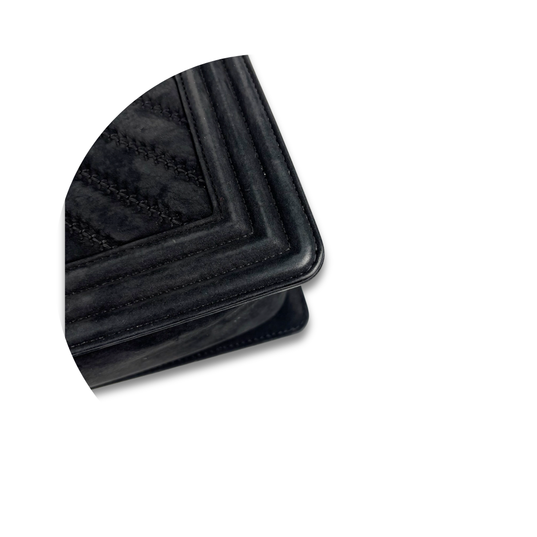 Chanel Black Suede Chevron Old Medium Boy Bag