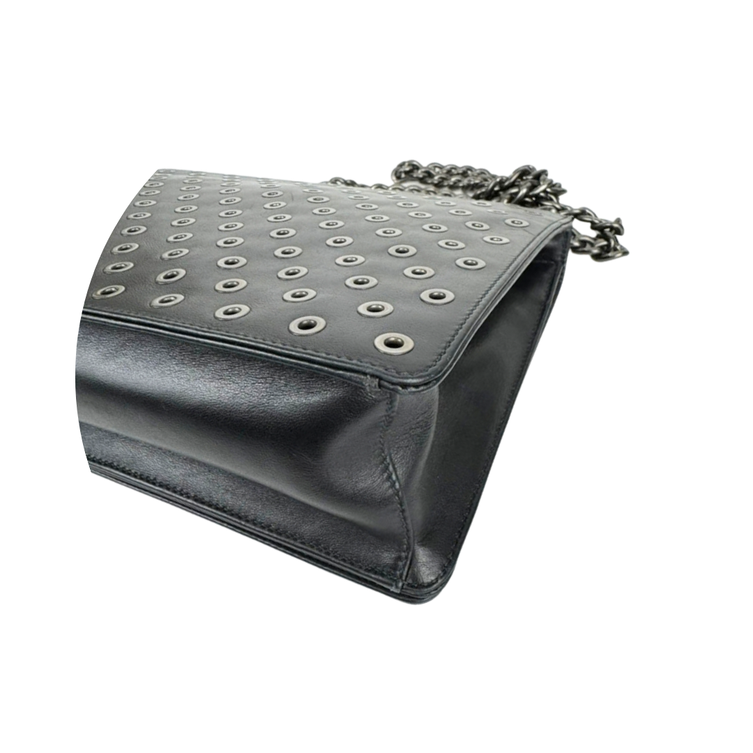 Prada Soft Calf Grommet Lock Flap Chain Shoulder Bag