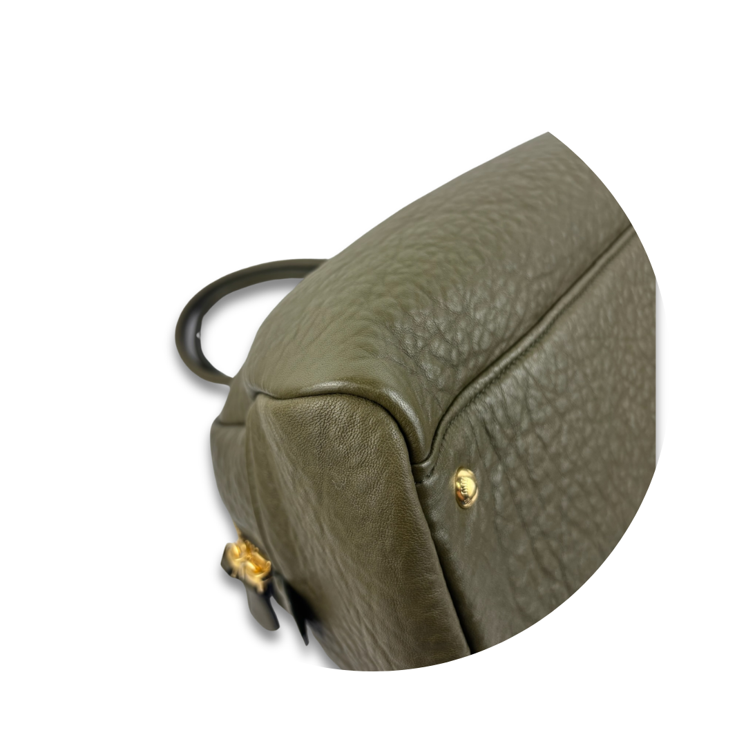 Miu Miu Olive Green Crinkle Leather Shoulder Bag