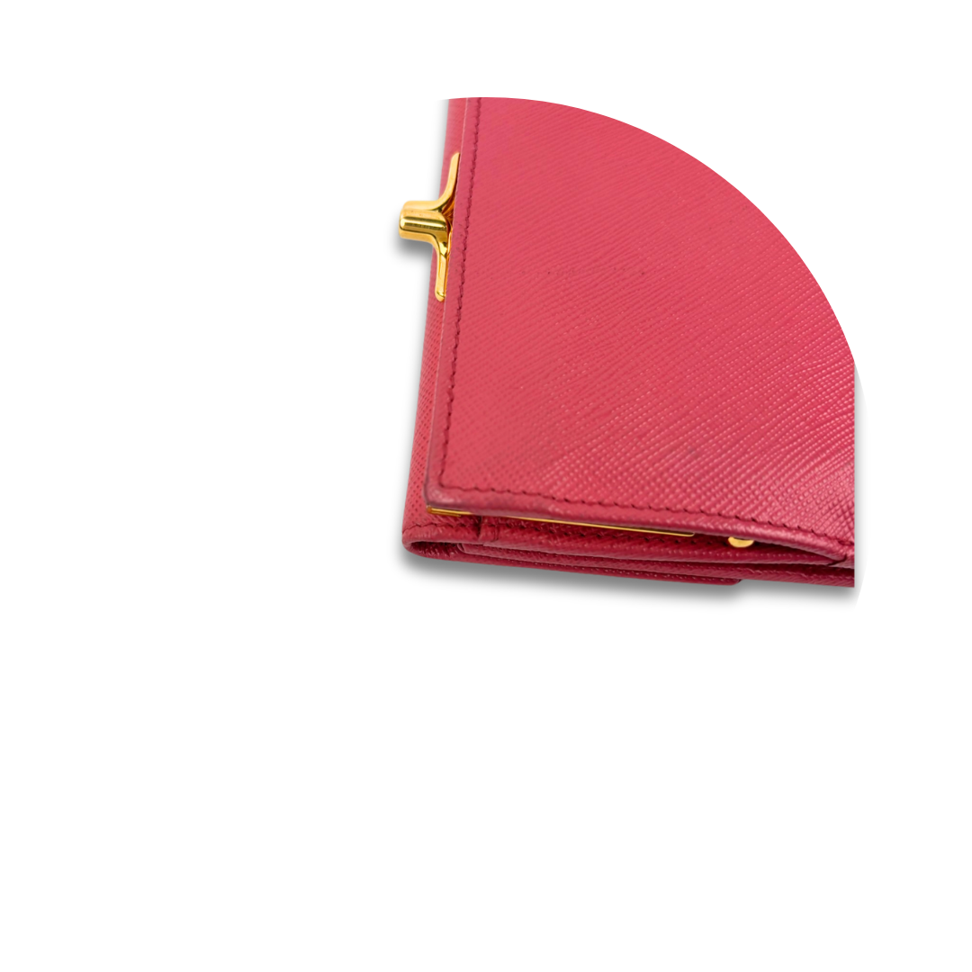 Prada Pink Saffiano Compact Kisslock Wallet