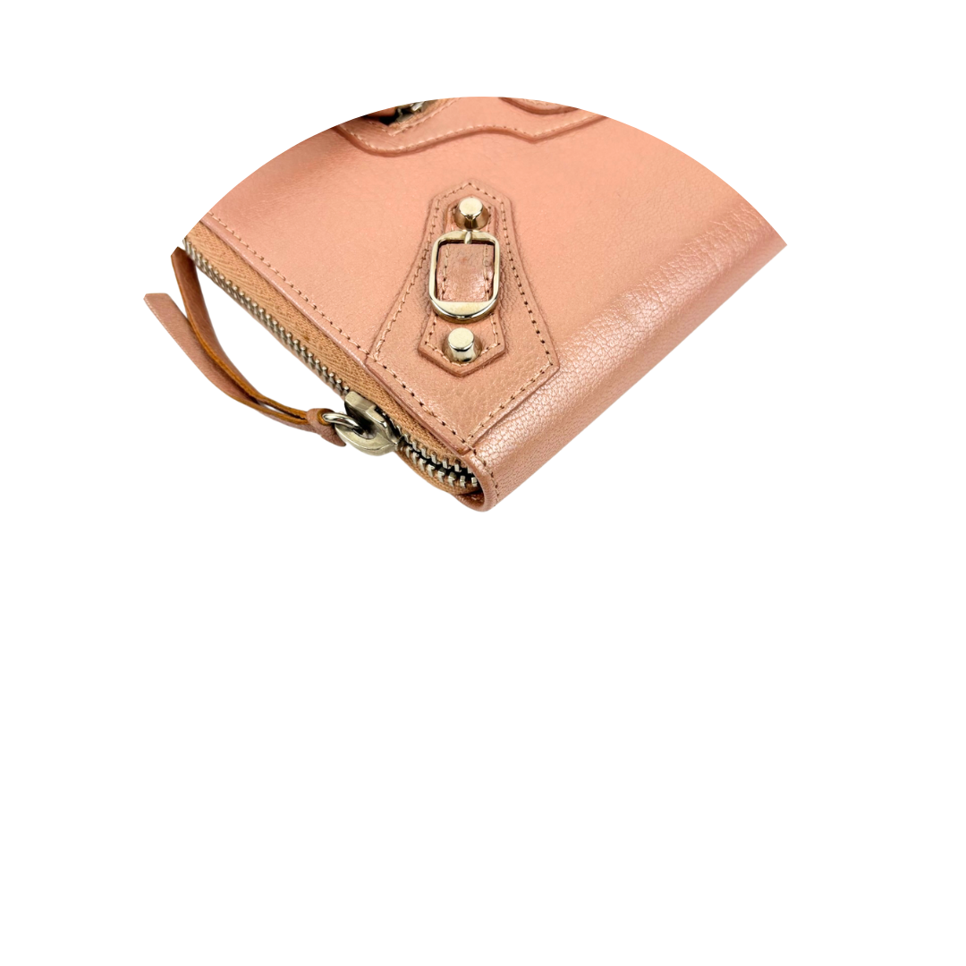 Balenciaga Rose Gold City Zip Wallet