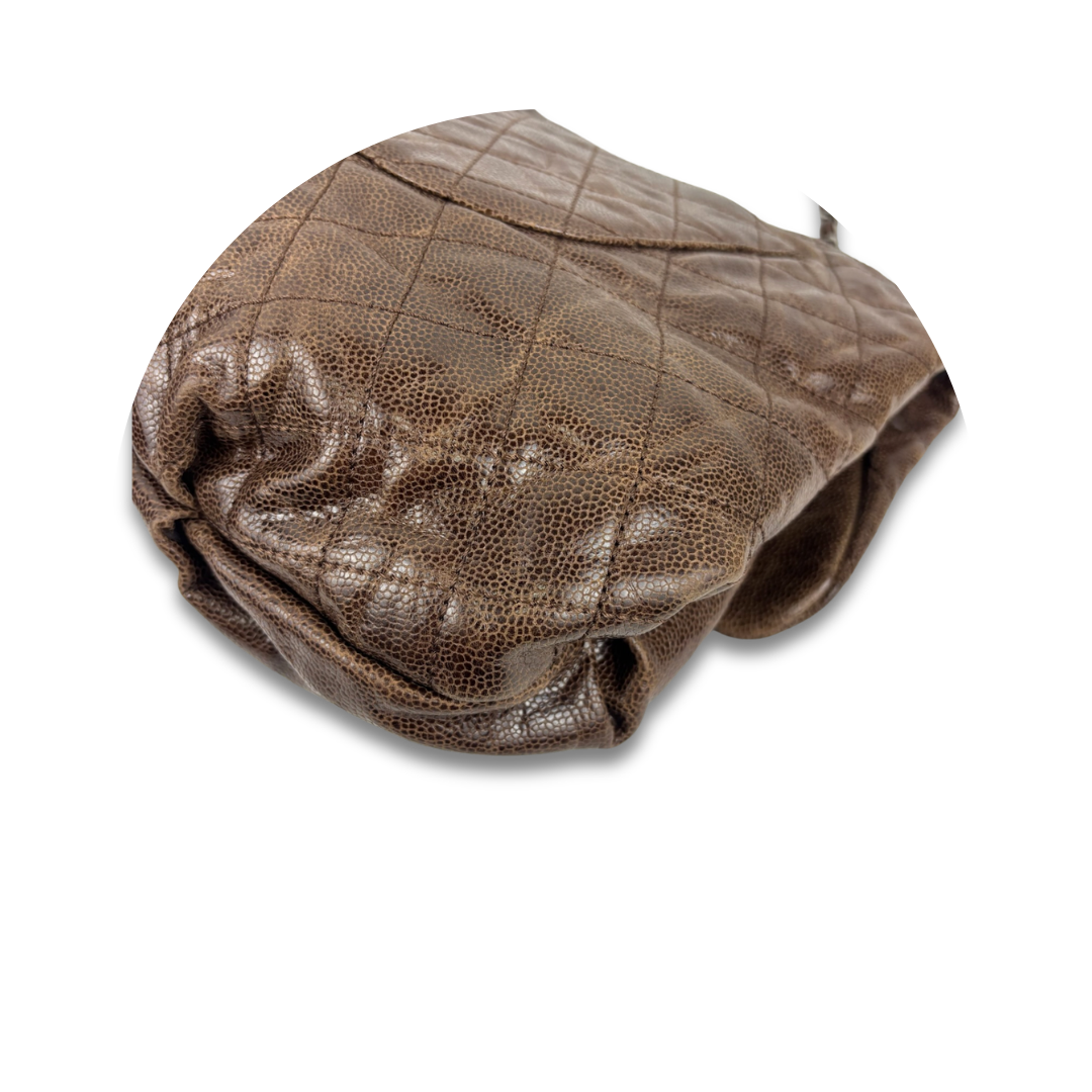 Chanel Brown Glazed Caviar Elastic Flap Bag