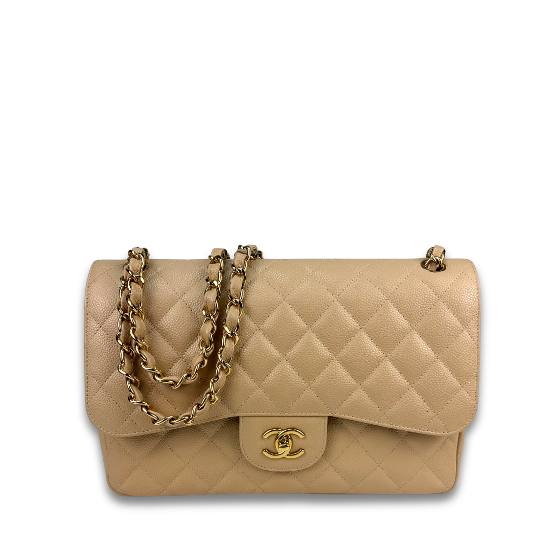 Chanel Beige Caviar Jumbo Double Flap
