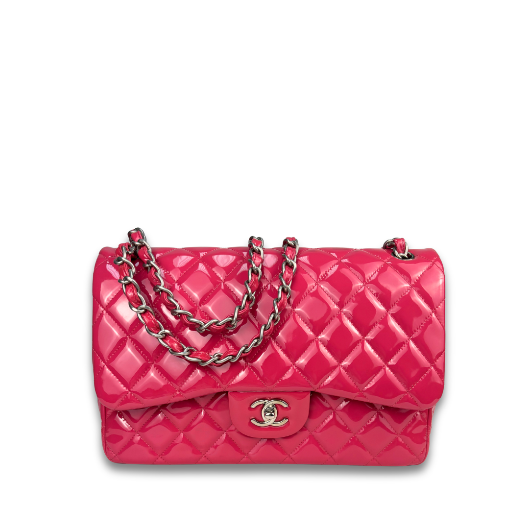 Chanel Dark Pink Patent Leather Jumbo Double Flap