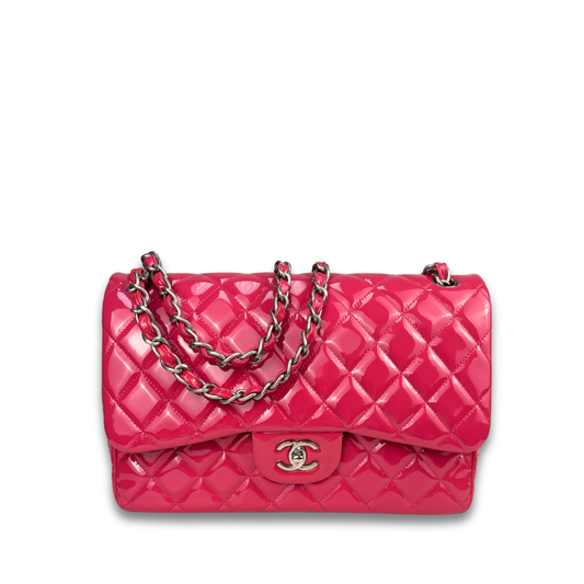 Chanel Dark Pink Patent Leather Jumbo Double Flap