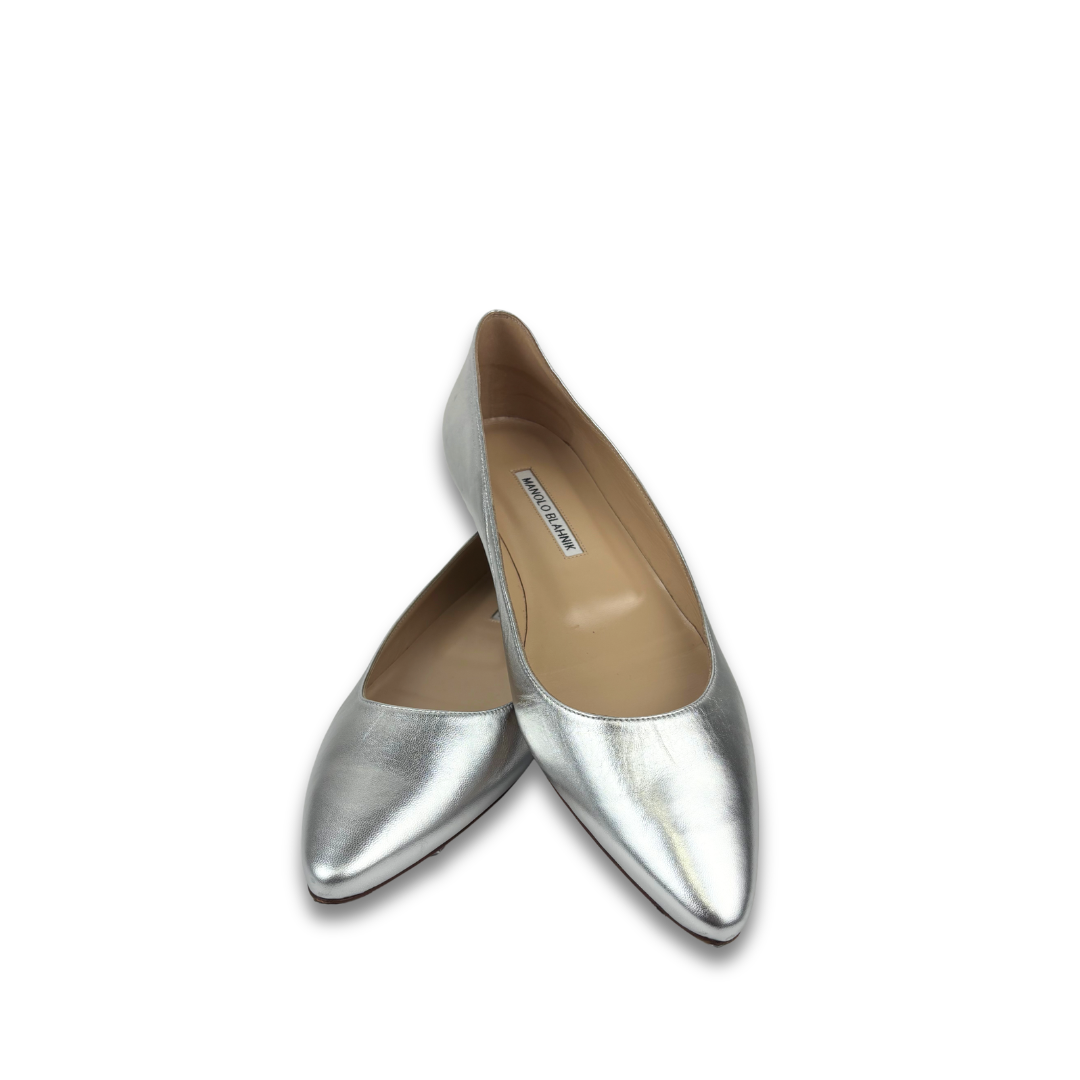 Manolo Blahnik Silver BB Flats - Size 40