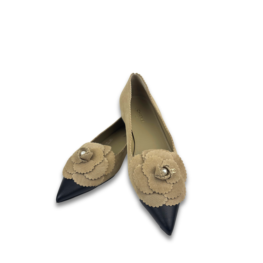 Chanel Suede Camellia Flats - Size 40.5