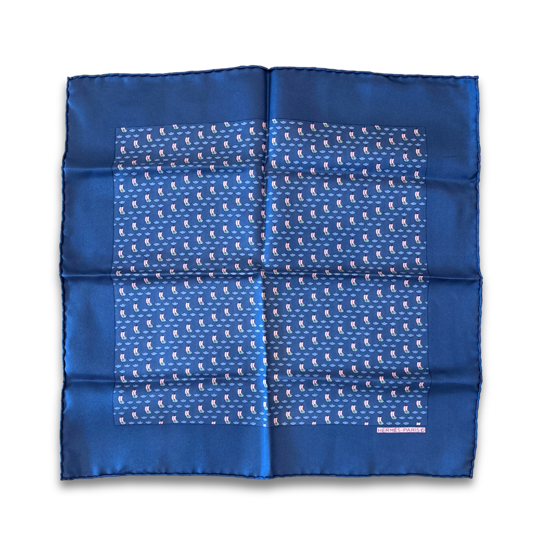 Hermès Navy Blue Silk Pocket Square