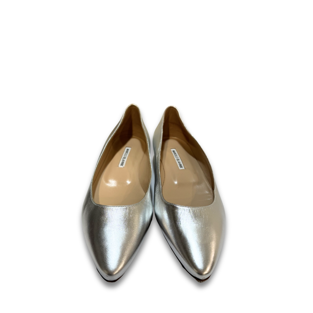 Manolo Blahnik Silver BB Flats - Size 40
