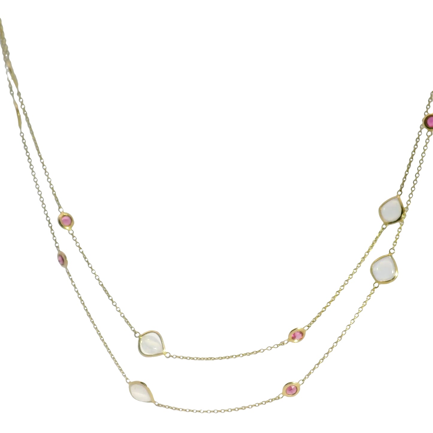 18K Gold Station Necklace - Moonstone & Tourmaline