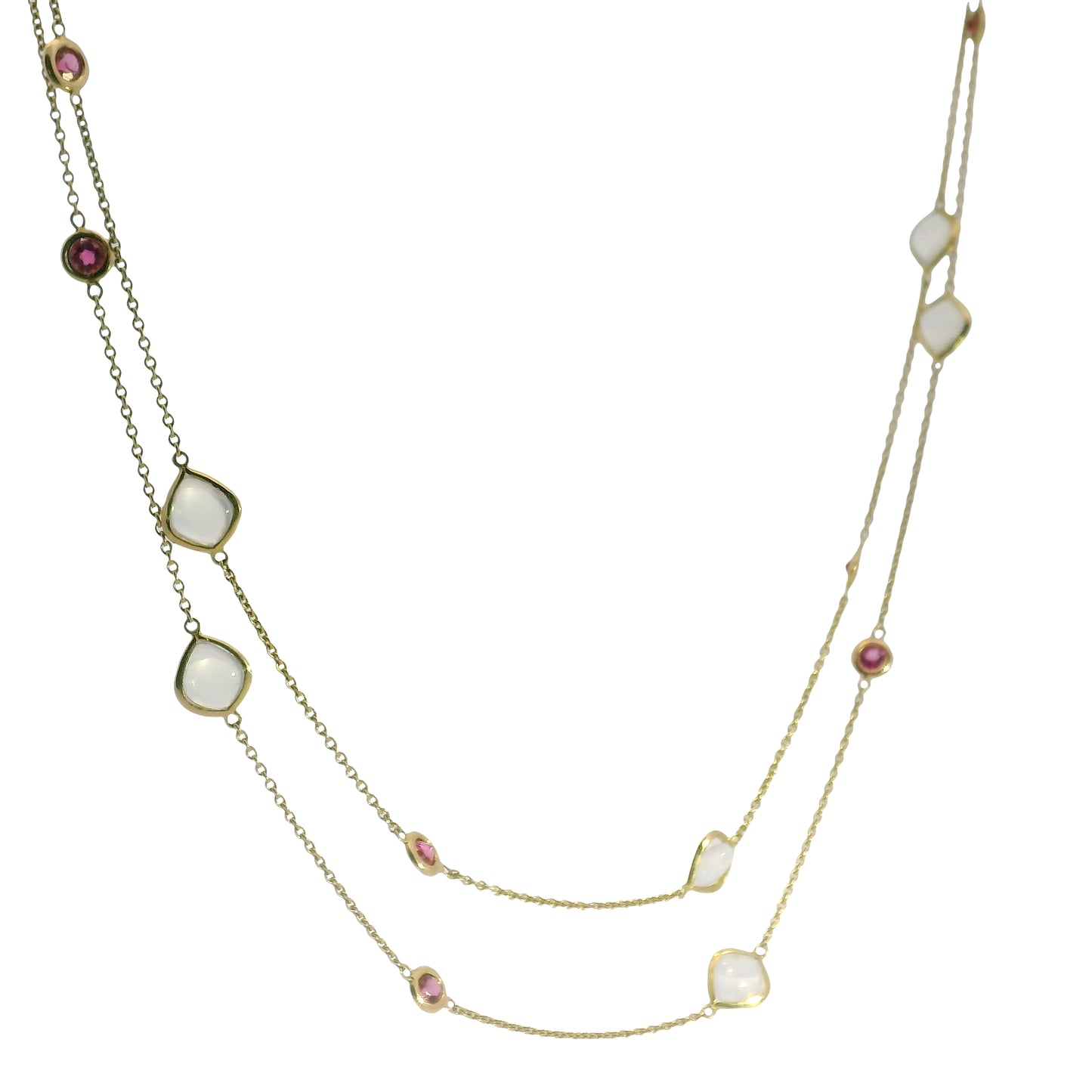 18K Gold Station Necklace - Moonstone & Tourmaline