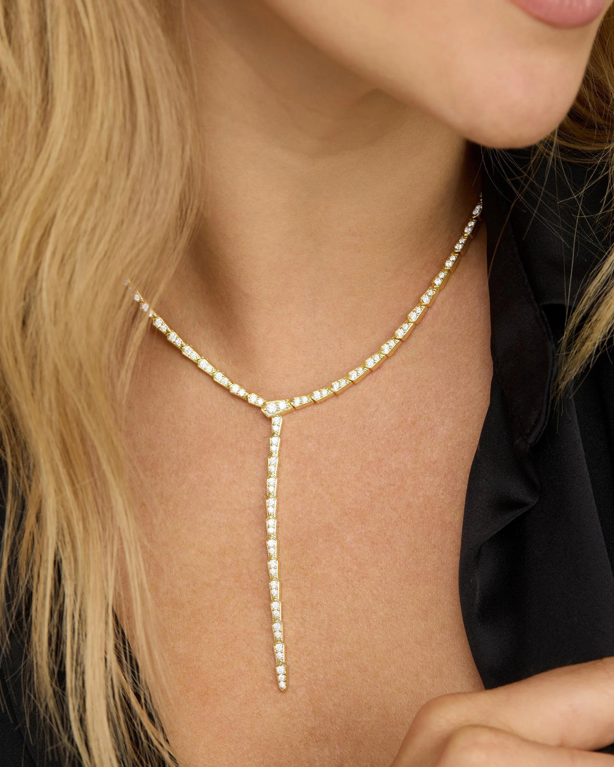 Melinda Maria Pavé Serpent Lariat Necklace