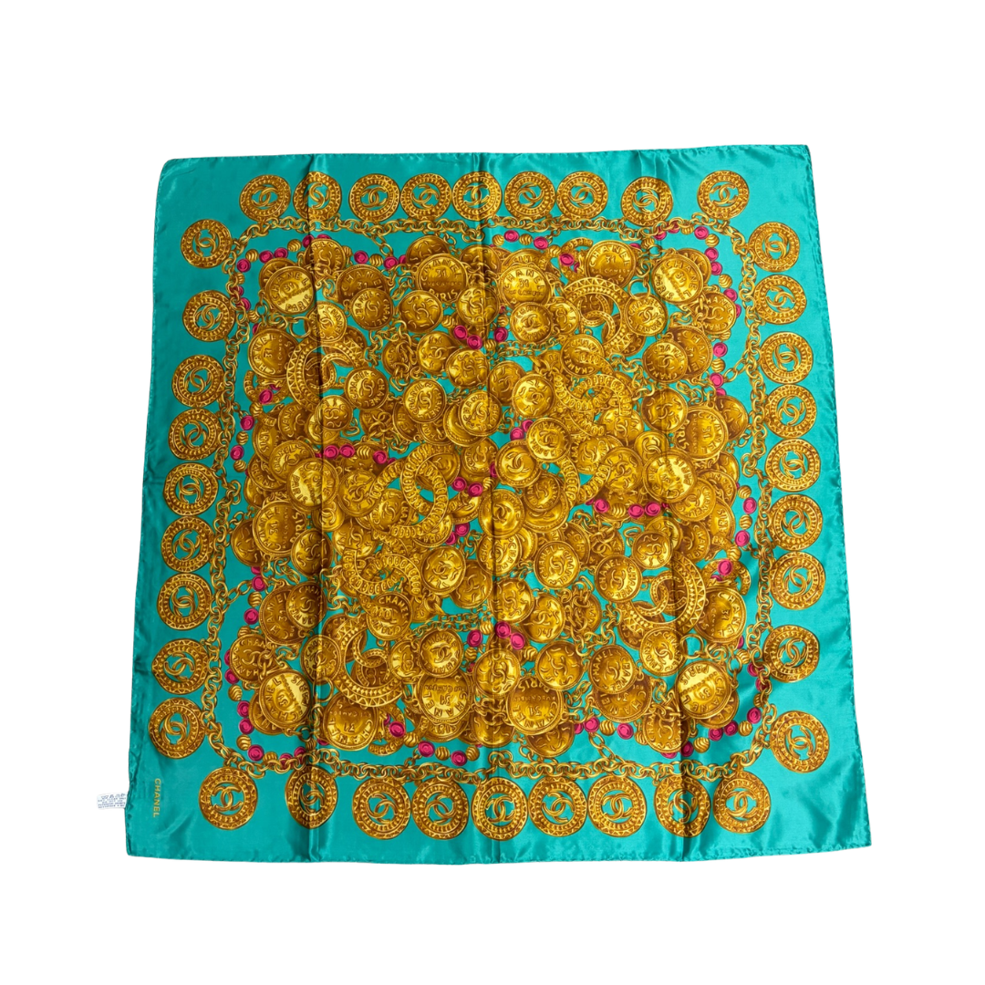 Chanel Green Logo Medallion Scarf