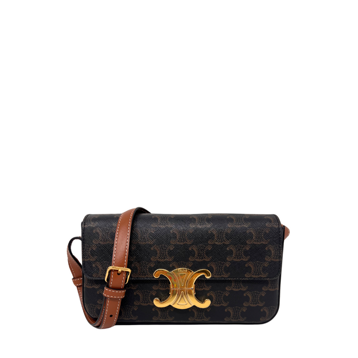 【関税&送料込】Celine Triomphe Shoulder Bag CELINE Triomphe Calfskin Leather Black Shoulder Bag