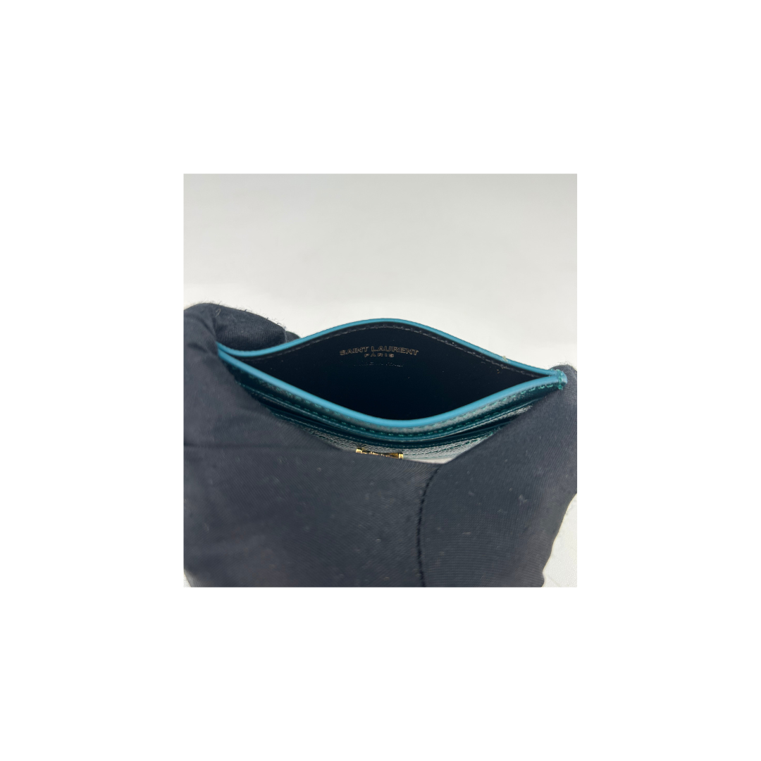 YSL Dark Green Cassandre Grain de Poudre Leather Card Case