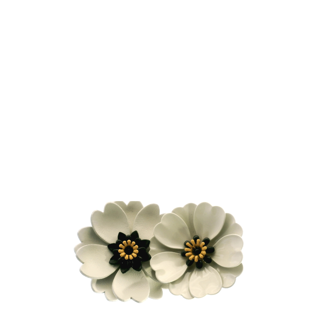 Miu Miu White Leather Flower Clip-On Earrings