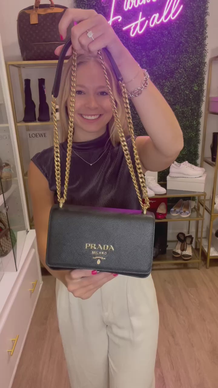 Prada, Bags, Prada Black Wallet With Chain For Crossbody