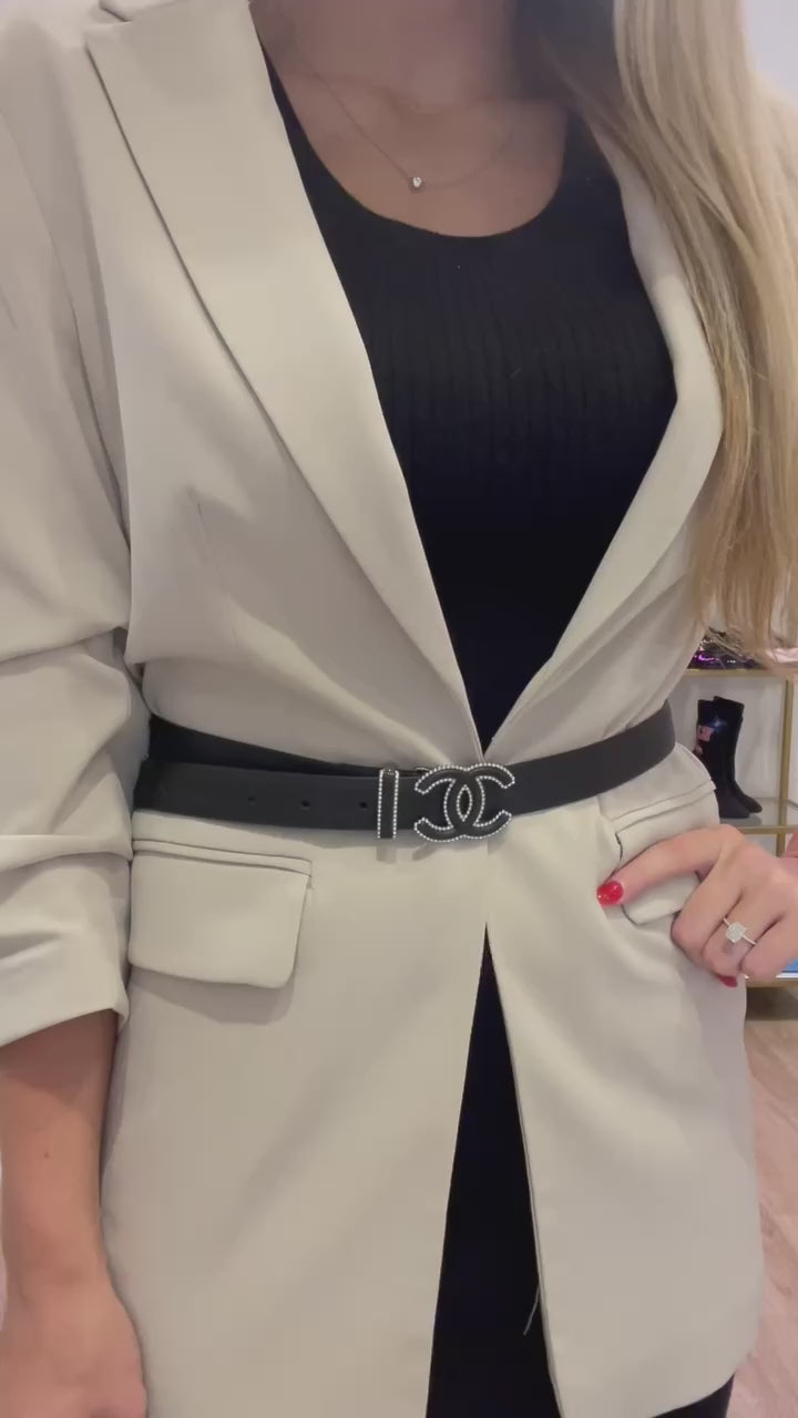 Chanel Leather Logo Belt - Size 95