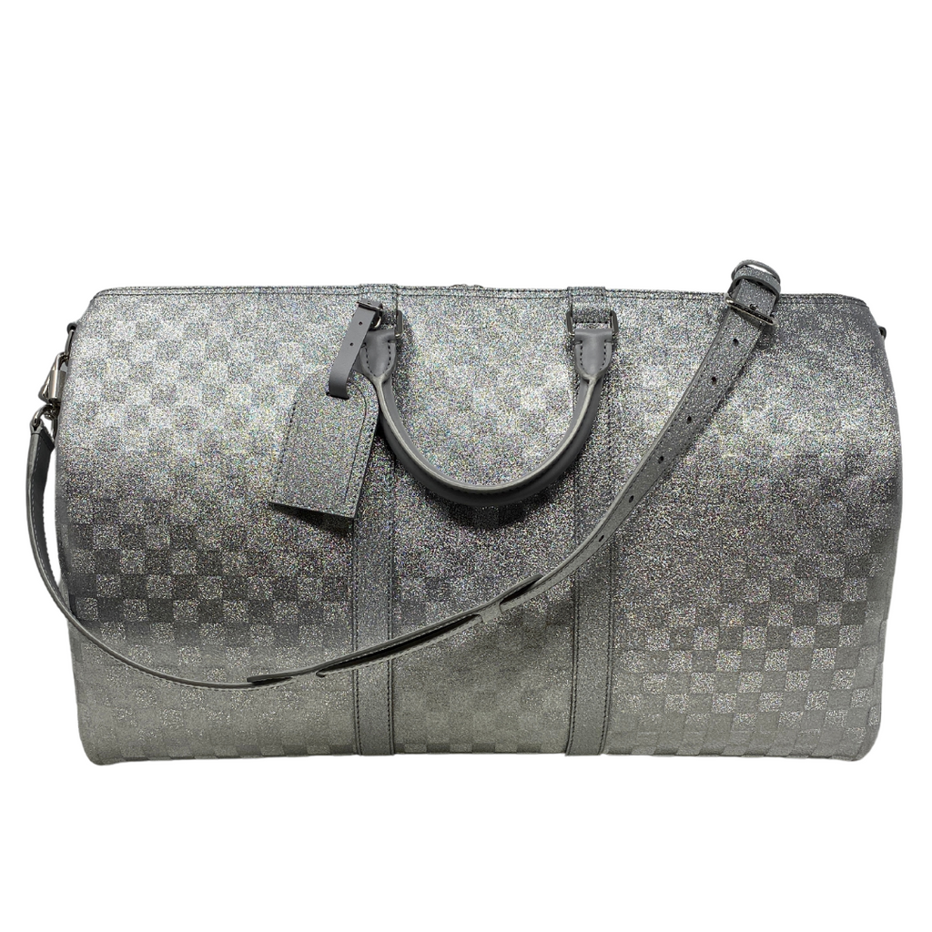 Louis Vuitton keepall 50 B Checkerboard Glitter Silvery Leather