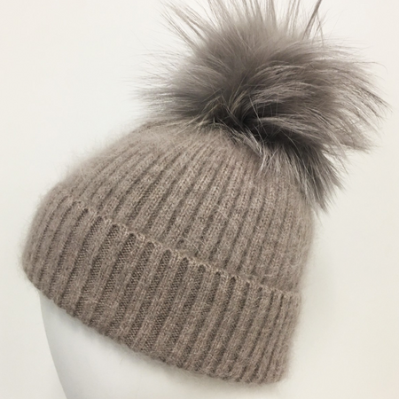 NEW LINDA RICHARDS women\'s ski angora wool pom hat in dove grey Ski main image 4